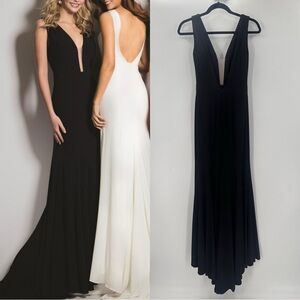 Jovani Black Deep V Elegant Gown Dress Prom Pageant Black Tie Wedding Size 2